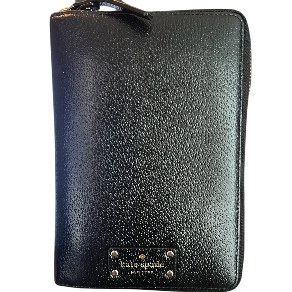 Kate Spade Wellesley Leather Zip Around Personal Ring Planner Organizer Black